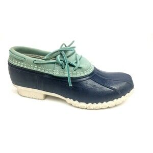 LL Bean Bean Boots Sz 7M Low Rubber Duck Rain Shoes Moccasins Blue and Teal